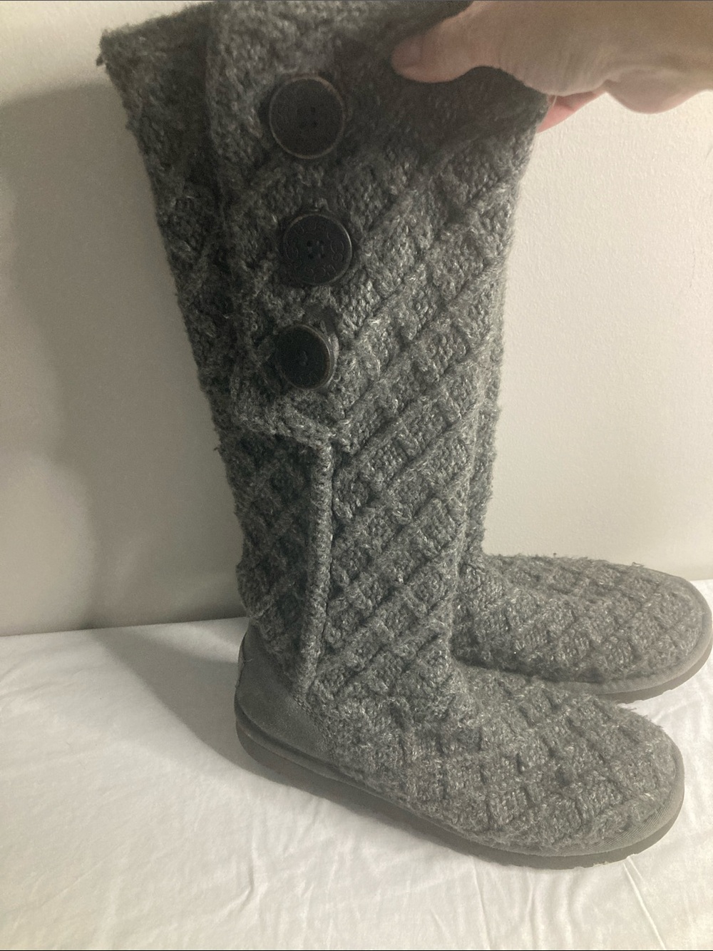 UGG Gray Quilted Button-Accent Knit Tall Boots